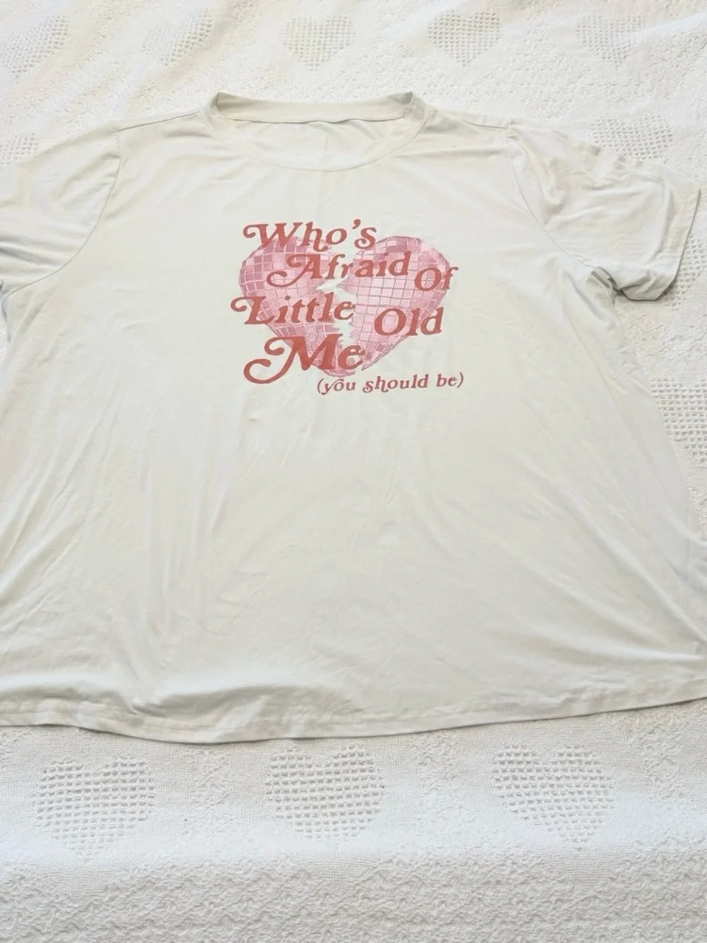 SHEIN White Tee with Pink Heart Slogan